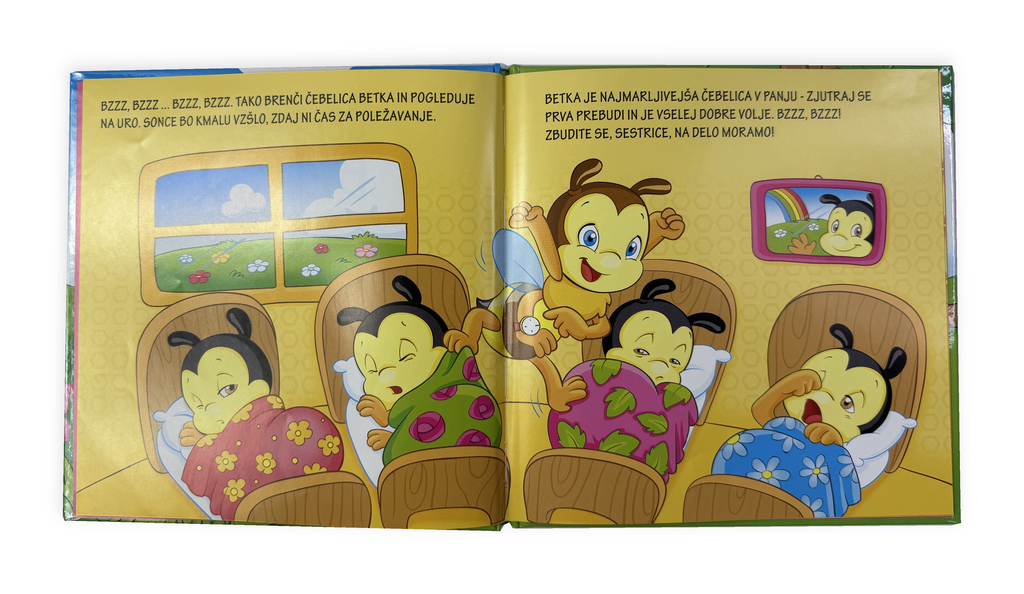 Čebelica Betka, odprta knjiga z izvirnim besedilom in ilustracijami