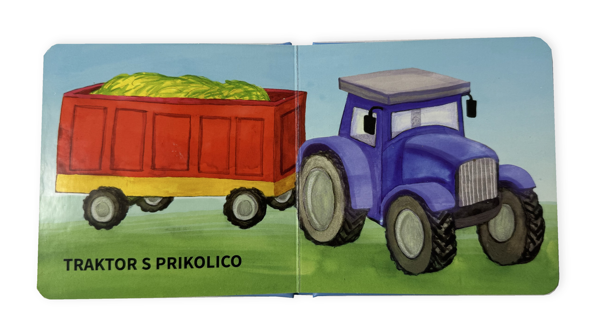 Moja vesela knjiga: Vozila – notranja stran s traktorjem in prikolico