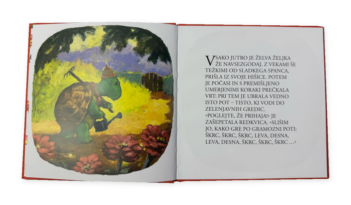 Želva Željka – odprta slikanica z ilustracijo želve in slovenskim besedilom