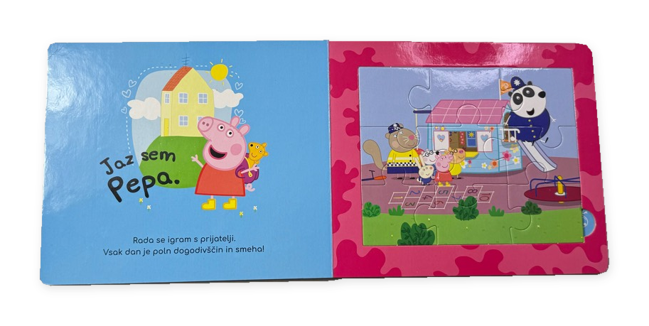 Peppa Pig – odprta slikanica s slovenskim besedilom in sestavljanko z 9 deli