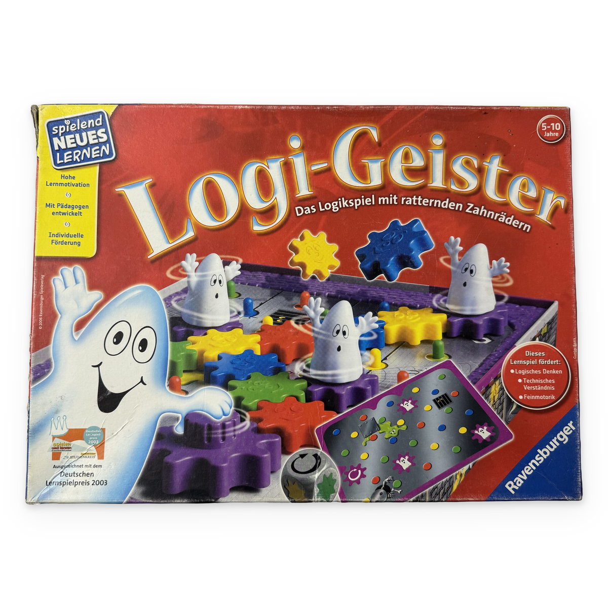 Ravensburger Logi-Geister – pokrov škatle z vidno obrabo