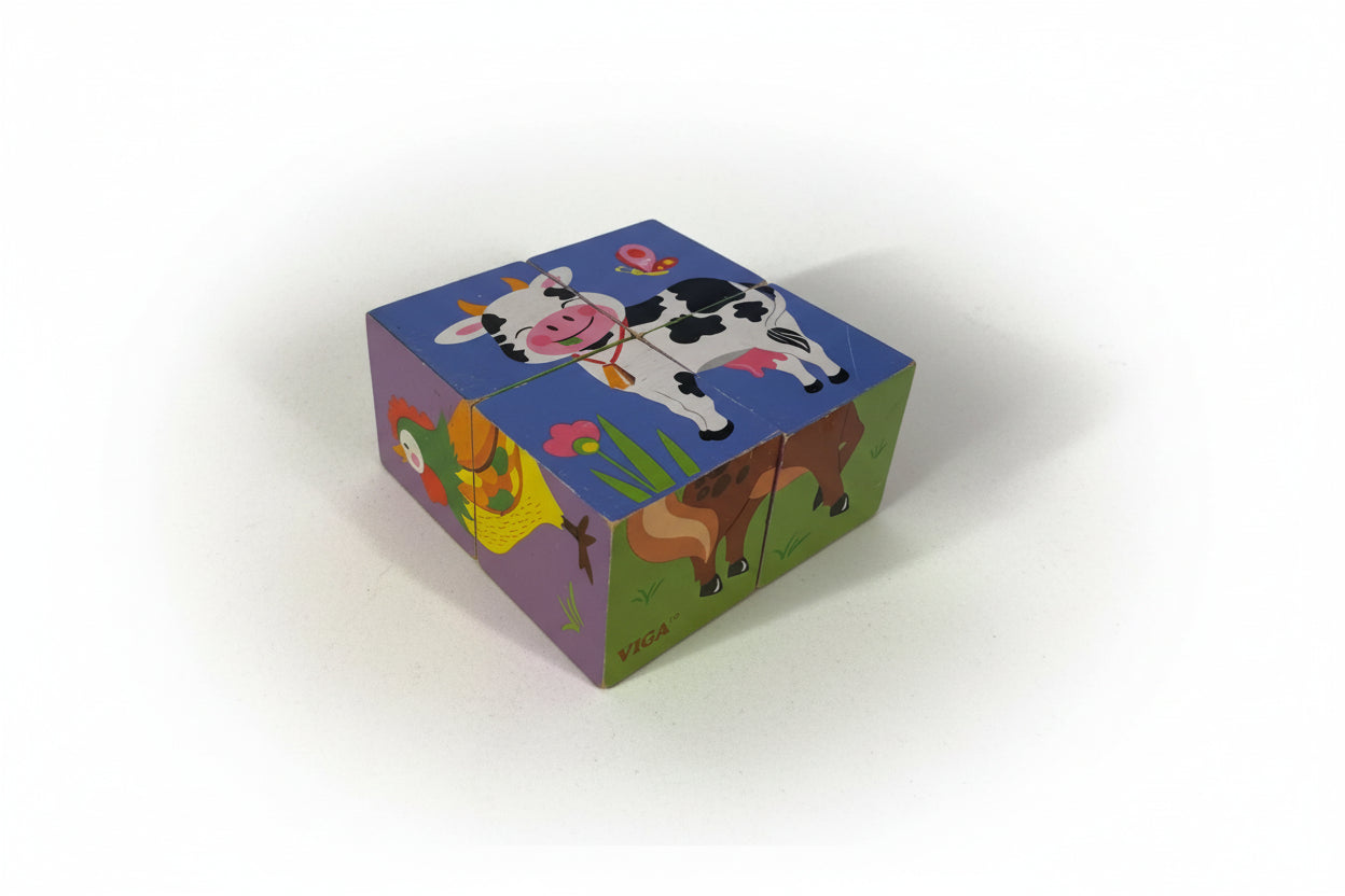 Lesene sestavljive kocke – kmetija (4 kocke, 6 kombinacij) (126)