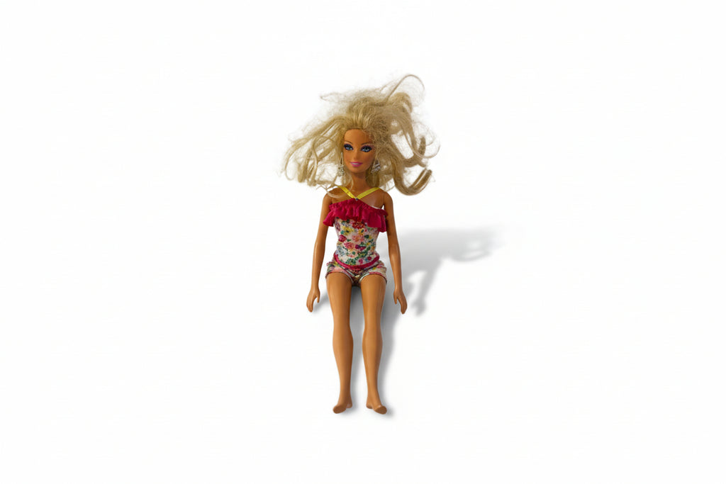 Barbie modna punčka z dolgimi blond lasmi in pisanim poletnim kompletom (242)