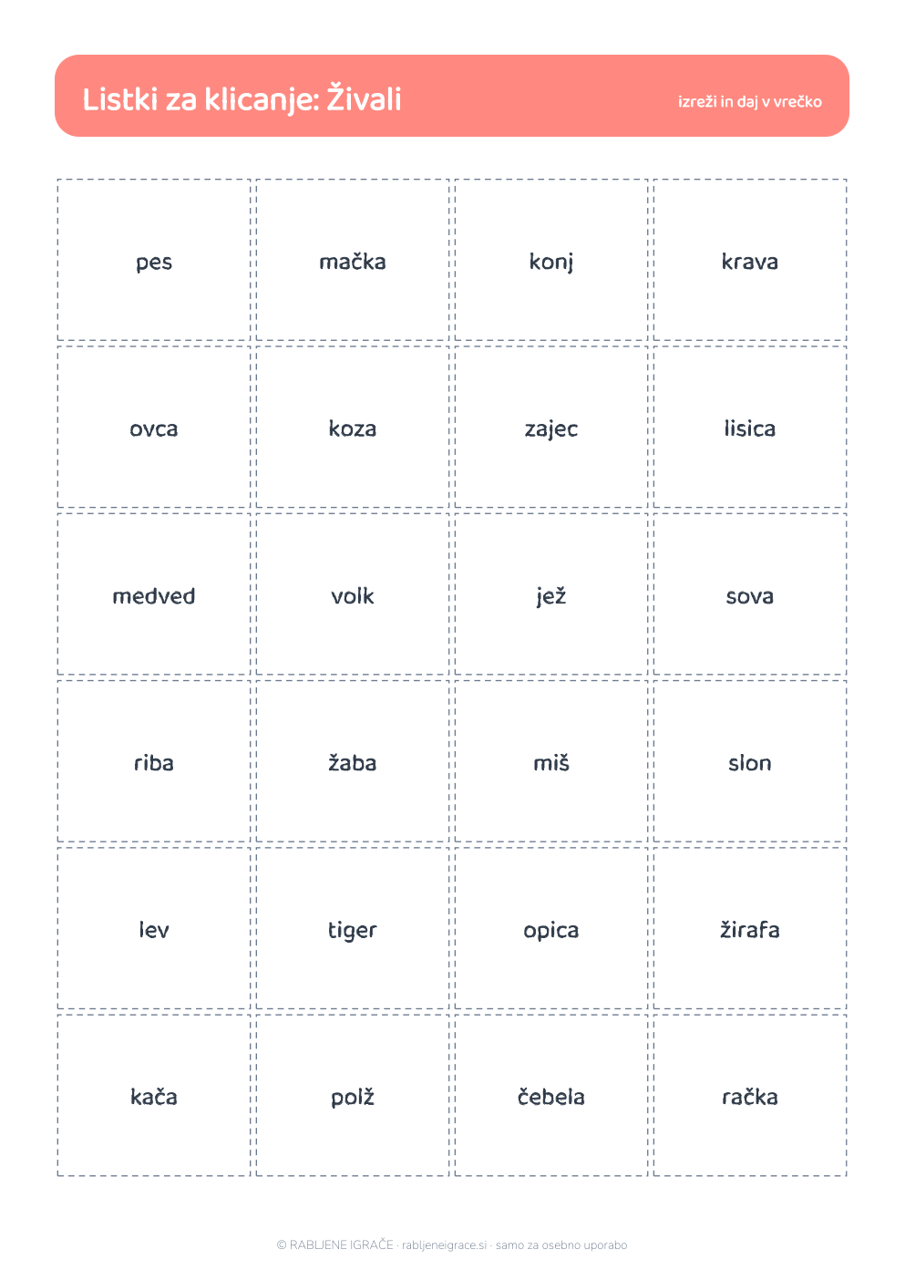 Listki za klicanje za bingo
