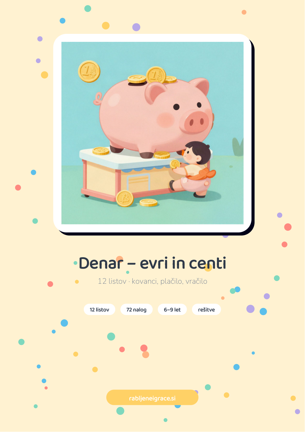 Naslovnica delovnih listov Denar – evri in centi