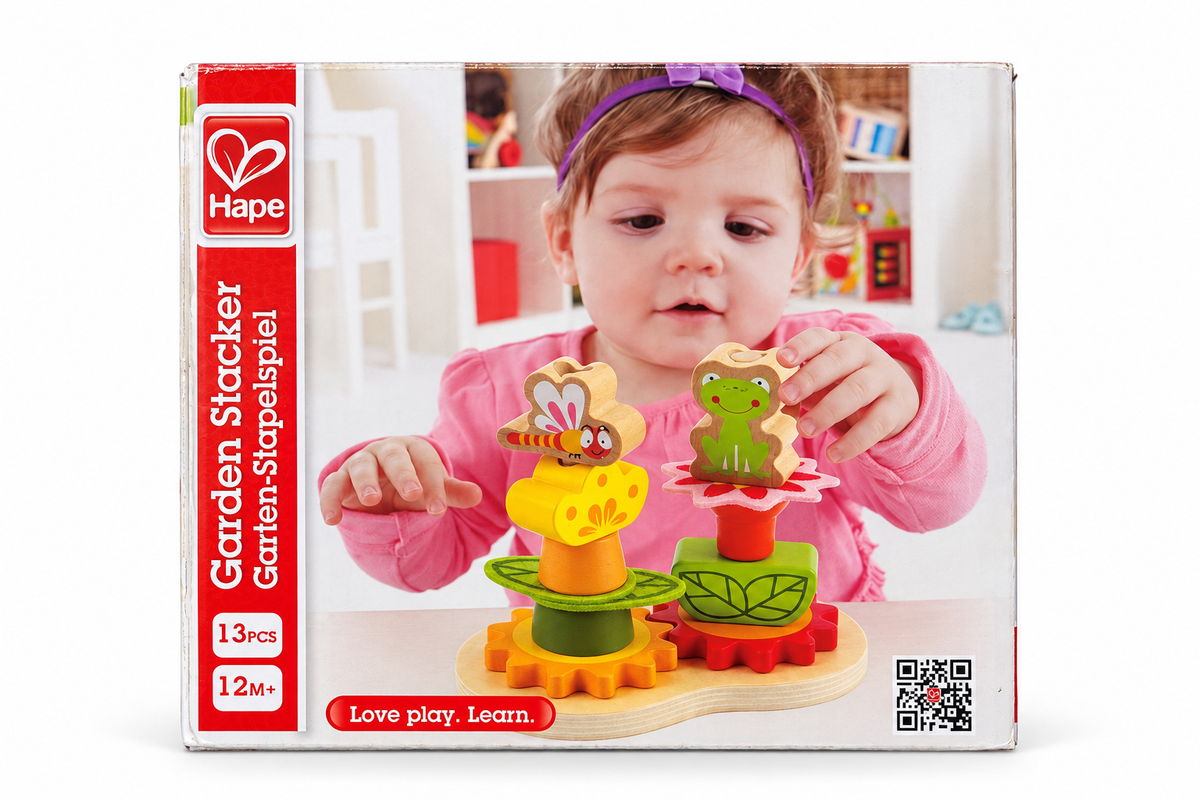 Hape Garden Stacker – originalna embalaža, 13 delov, od 12 mesecev