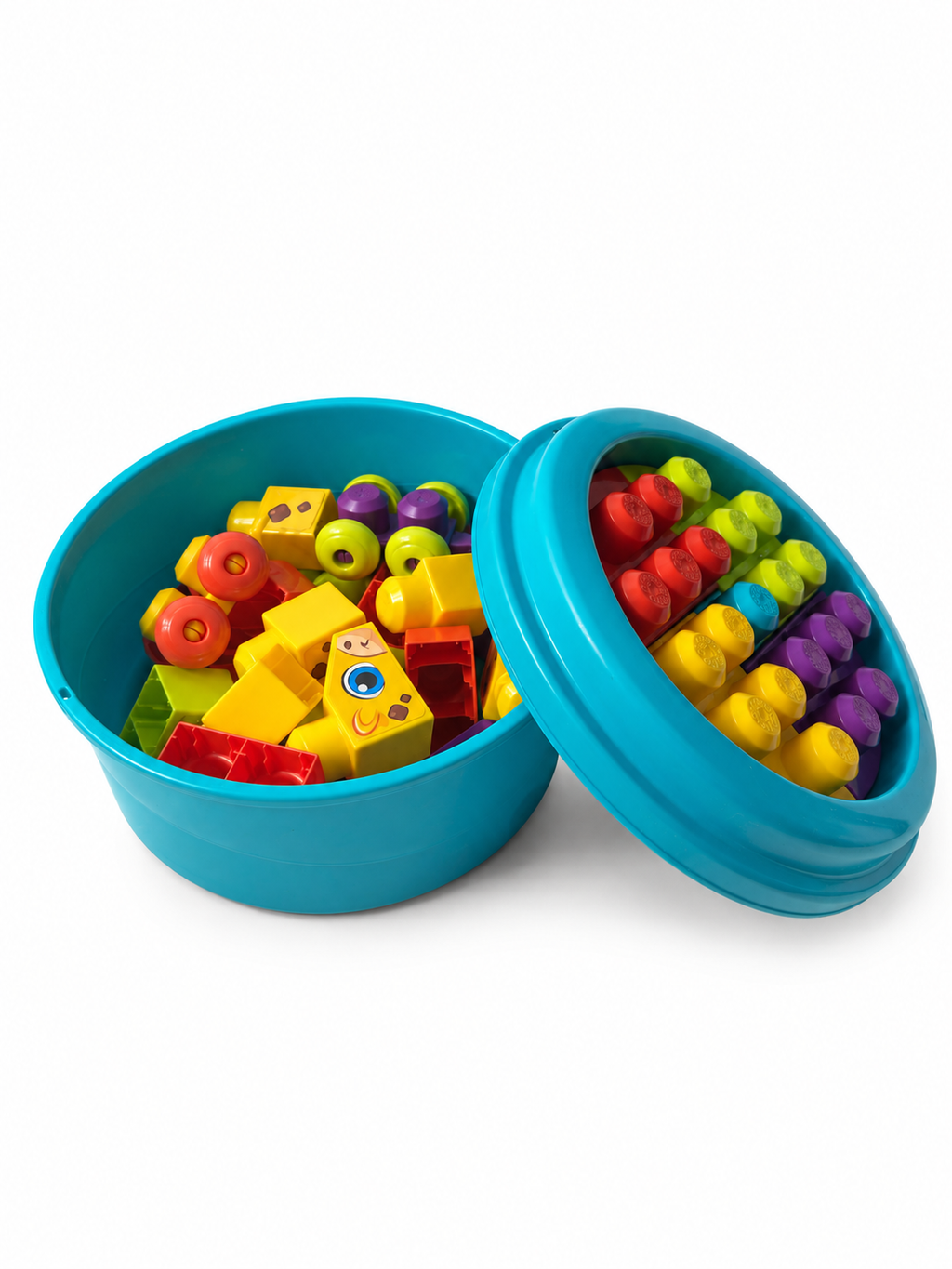 Odprt boben Mega Bloks s priloženimi kockami