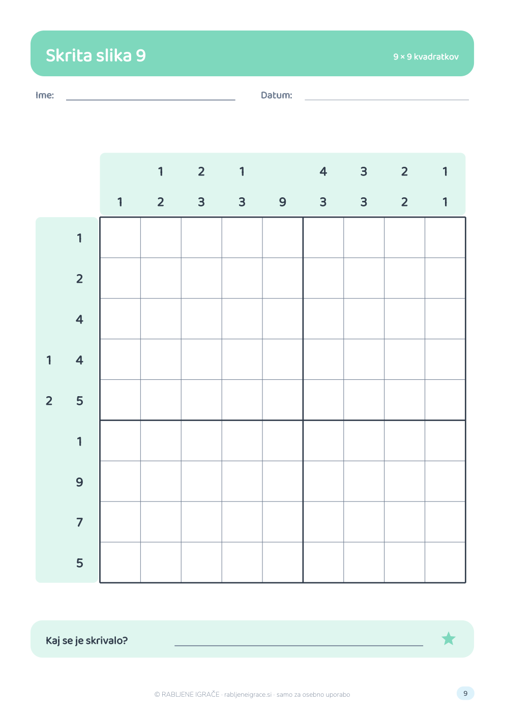 Nonogram 9 × 9 – skrita slika 9