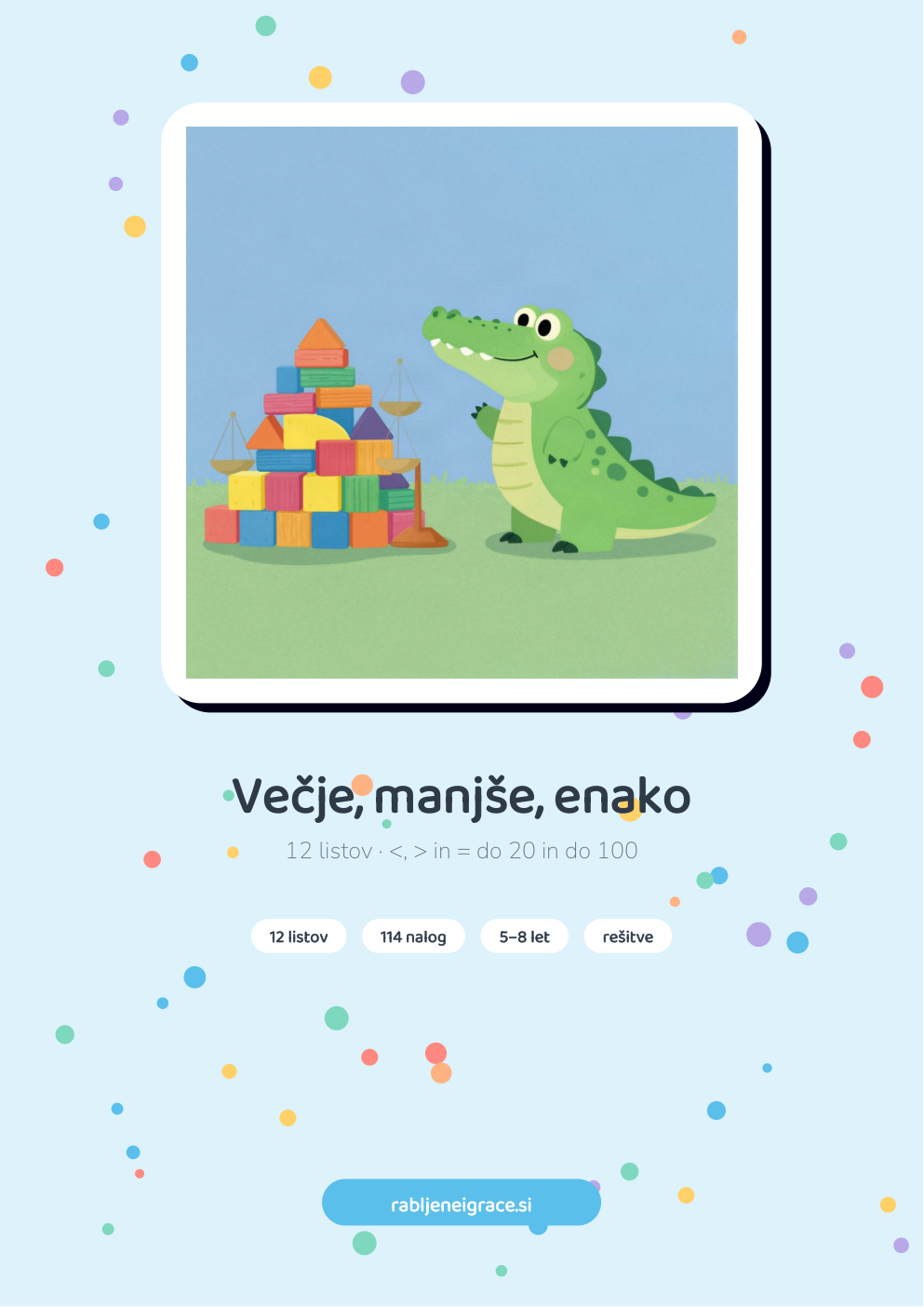 Naslovnica delovnih listov Večje, manjše, enako
